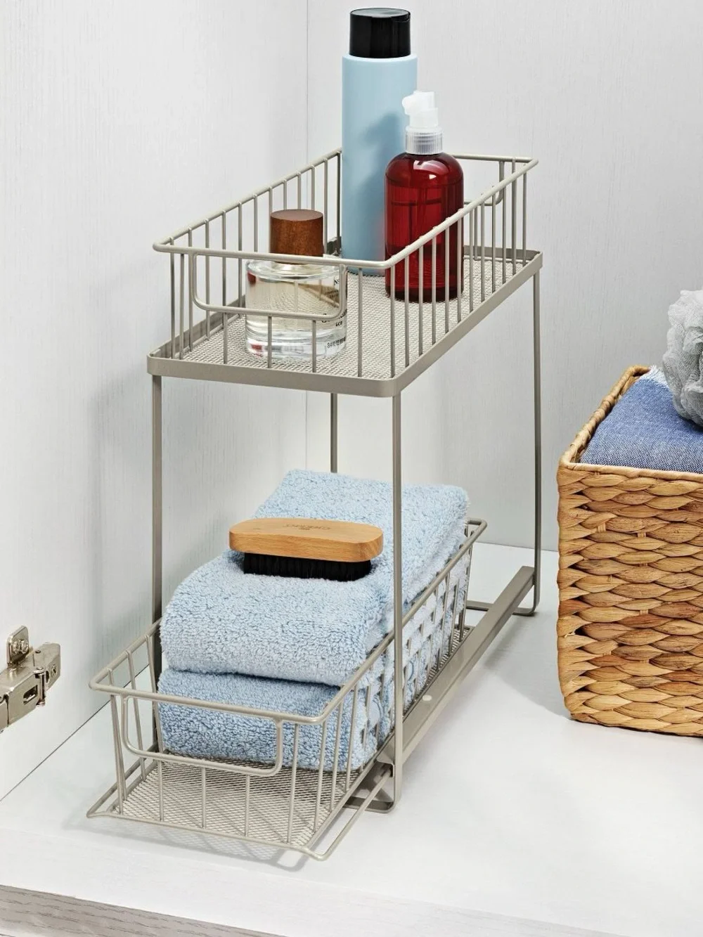 Brightroom Two-Tier Metal Storage Basket Shelf in Gray - Maximize Storage Space